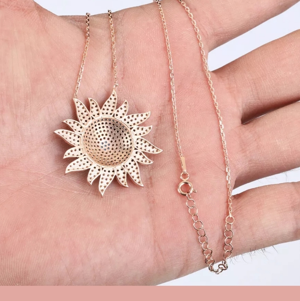 Evil eye sun burst gold necklace sapphire & topaz - Picture 2 of 4